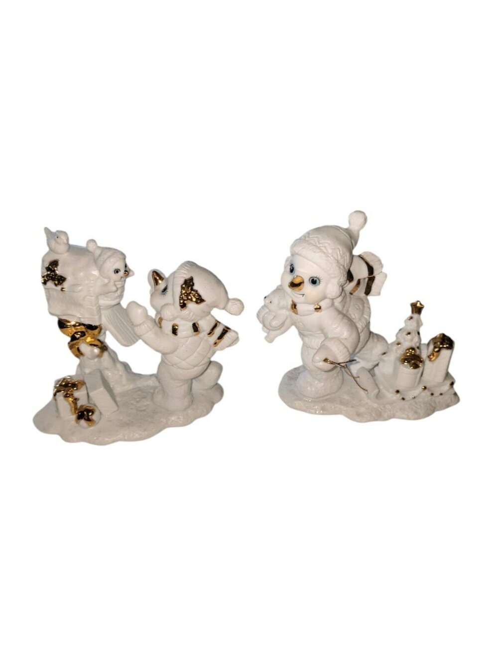 Grandeur Noel 2000 Christmas Porcelain Snowman Figurines Set Of 2 Vintage